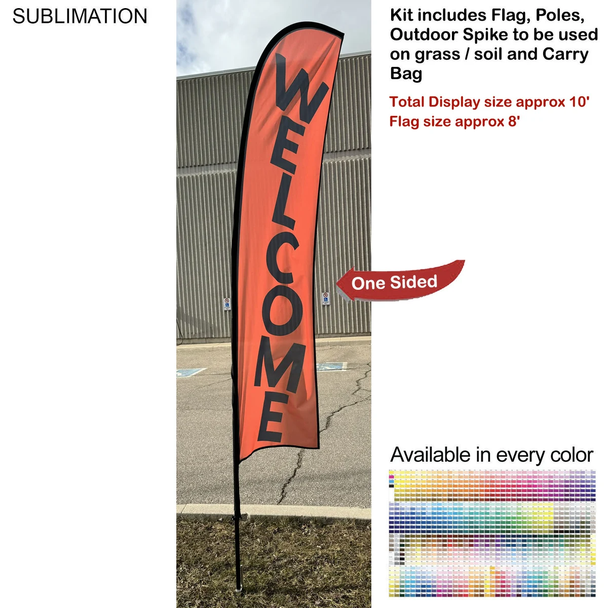10' Small Feather Flag Kit, Full Color Graphics One Side, Outdoor Spike base and Bag Included 1
