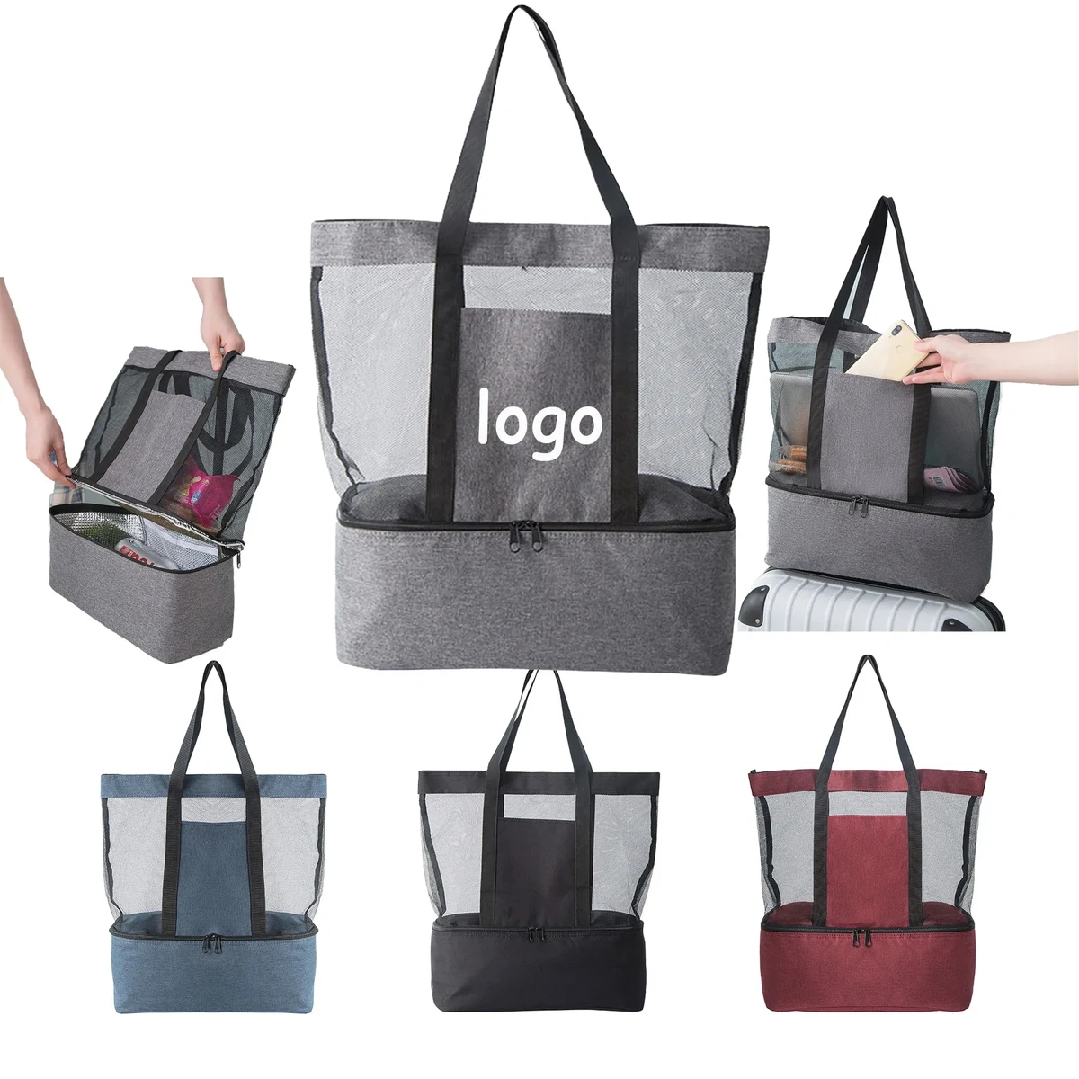 MOQ 10 Double-Layer Mesh Canvas Bag Wet/Dry Separation 1
