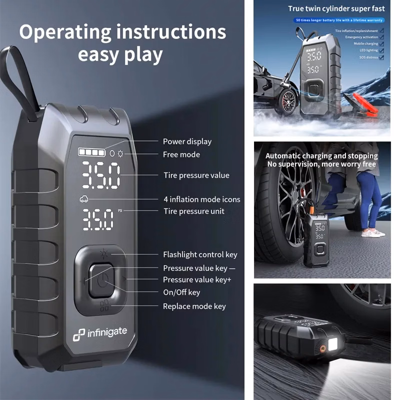 10400mAh Car Emergency Jump Starter with Air Pump Peak 1500A