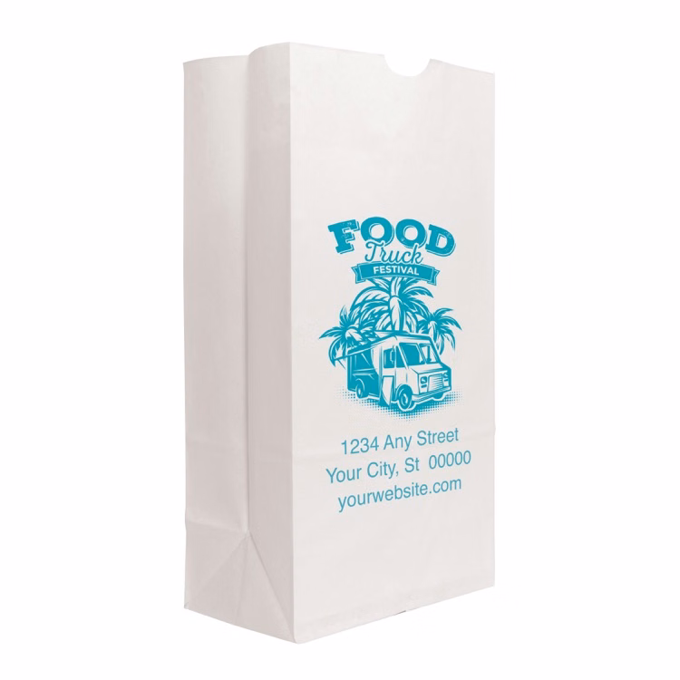 One Color 1-Sided SOS White Paper Bags (7.125" x 13.9375" x 4.375")