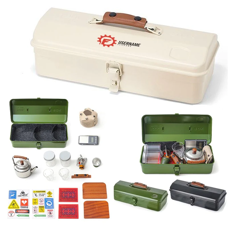 Metal Portable Tool Box with Tea Kettle Cups Stove Set 1