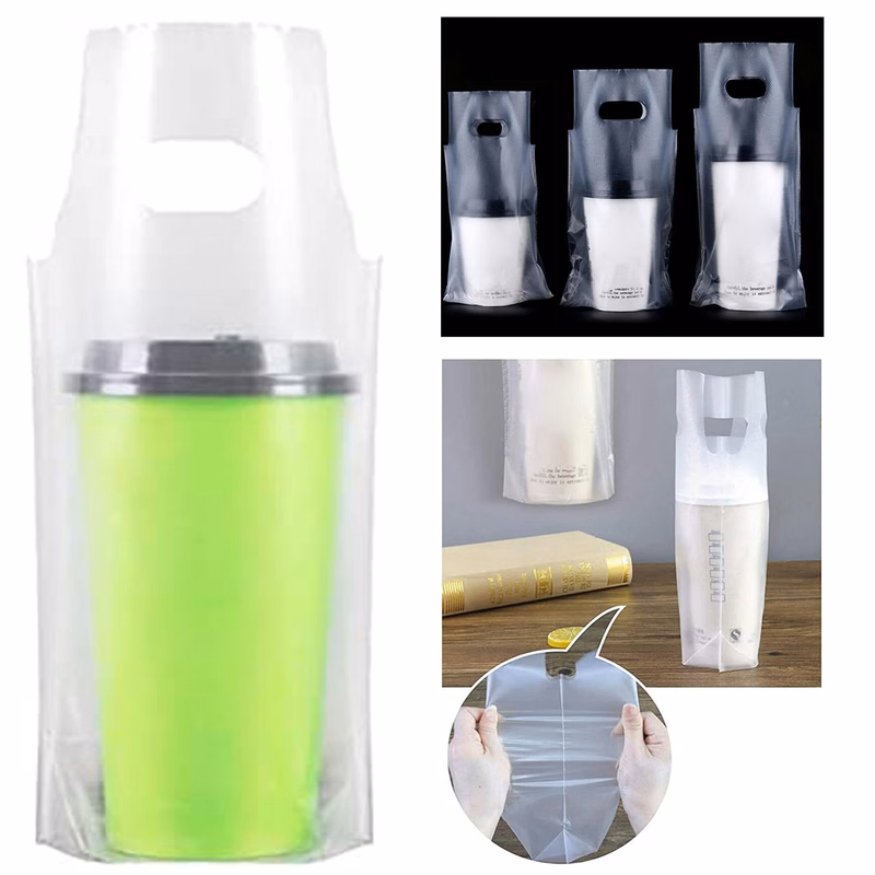1 Cup Clear Cup Carrier Bag with Handle for Delivery