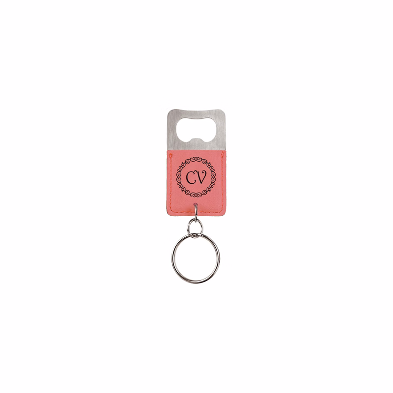 Pink Rectangle Leatherette Bottle Opener Keychain