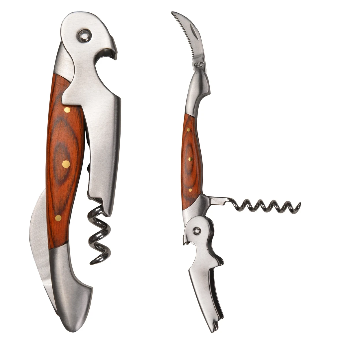 Crafted Wood Metal Wine Opener with Corkscrew & Knife 1