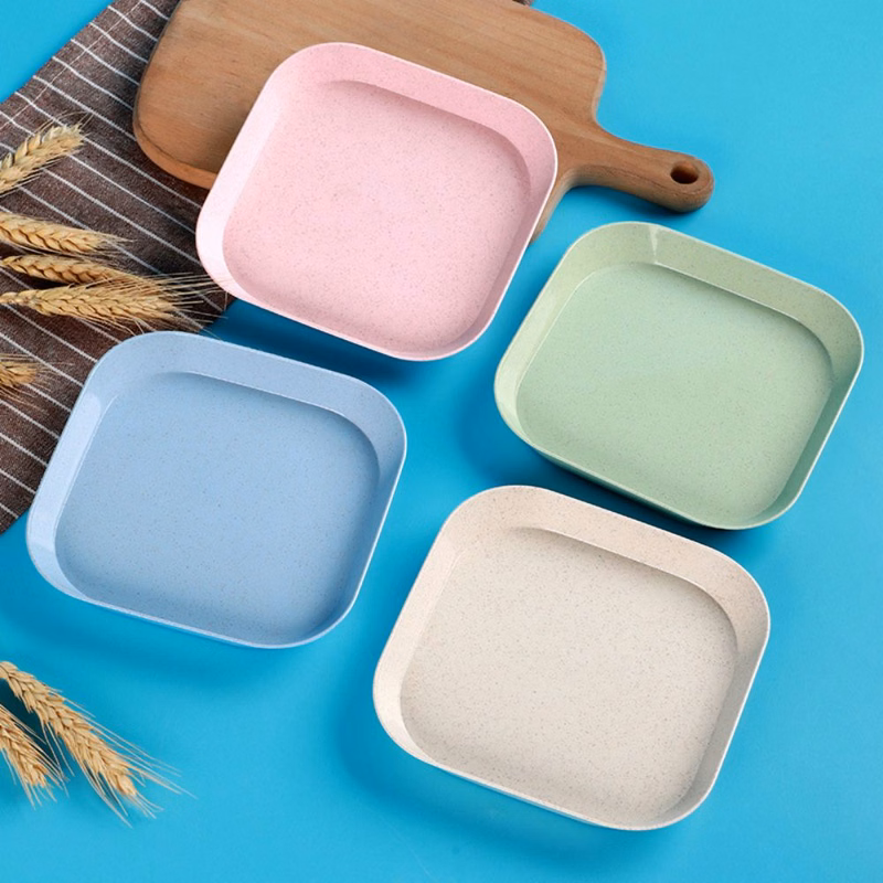 Square Lightweight Wheat Straw Plates 4 pcs set