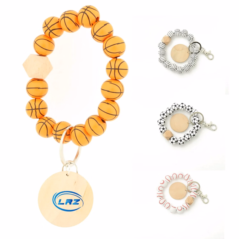 Wooden Ball Bracelet Keychain