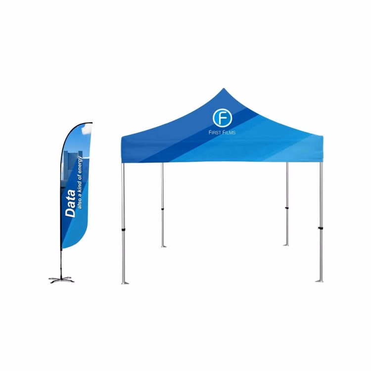10x10ft Standard Kit-Black Steel Frame Tent & 12ft 2-sided Feather Flag