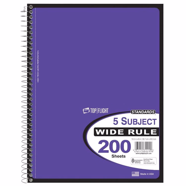 Wide Rule 5-Subject Notebooks Assorted