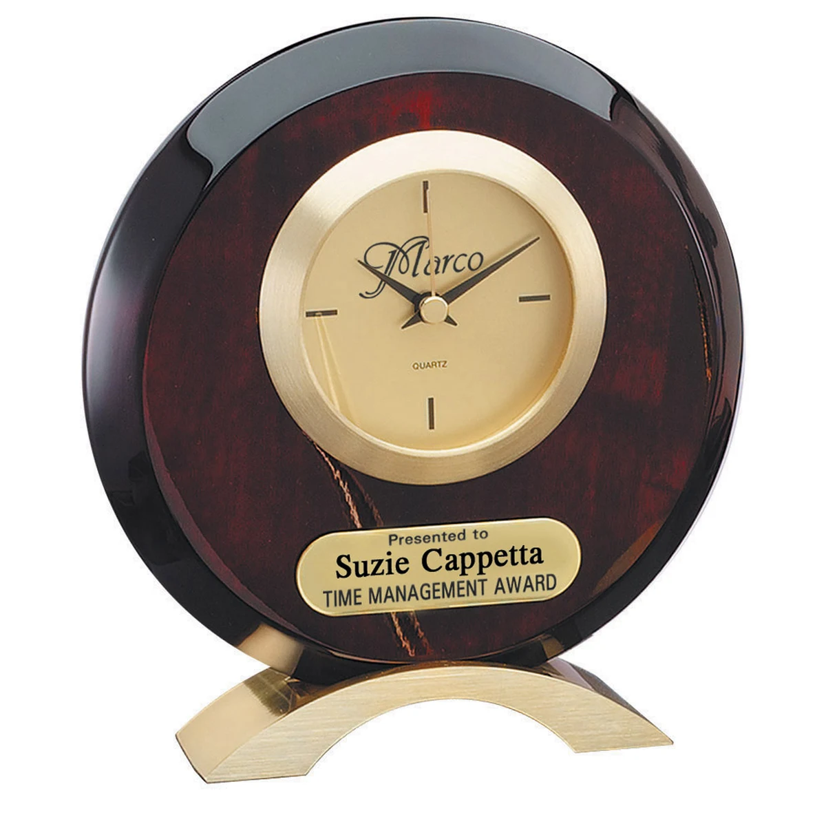 Circular Rosewood Desk Clock on Brass Base 1