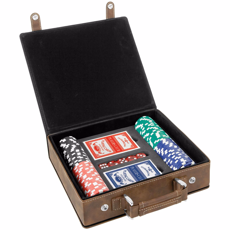 Rustic/Gold Leatherette 100 Chip Poker Set