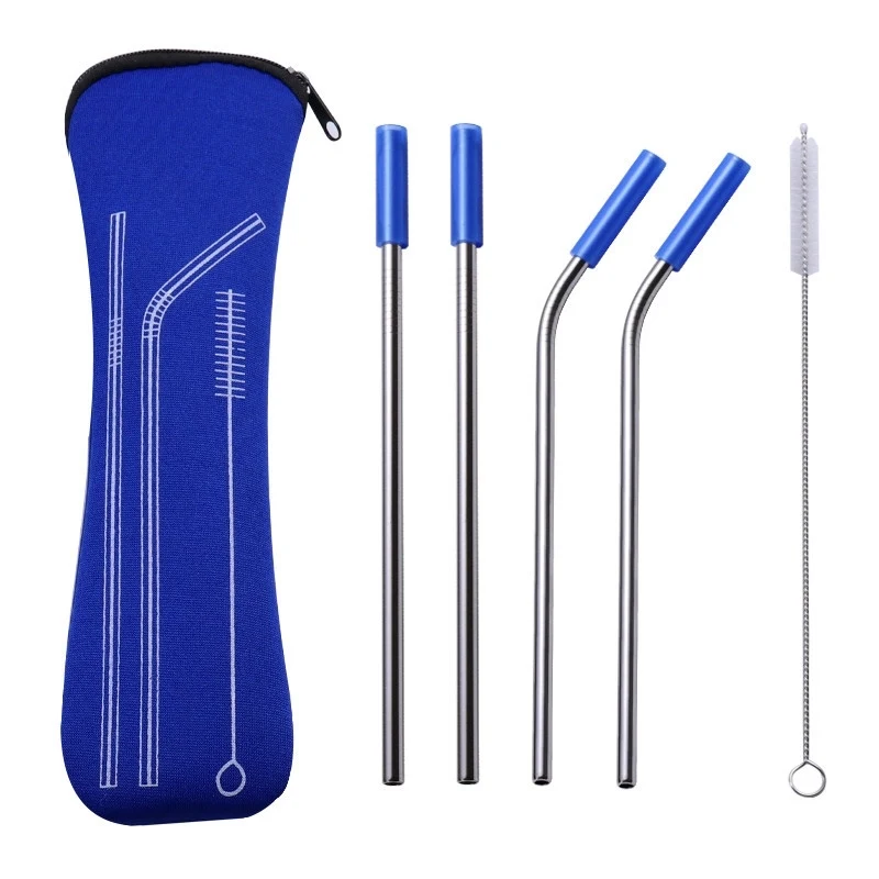 Silicone Tips Stainless Steel Straws Set w/ Bag 1