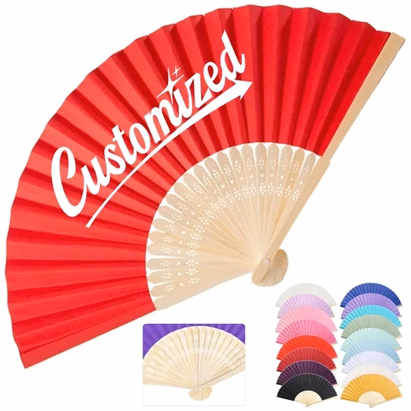 Custom Bamboo Frame Paper Hand Fan 8.3 x 15 Inch — Summer Event Giveaway