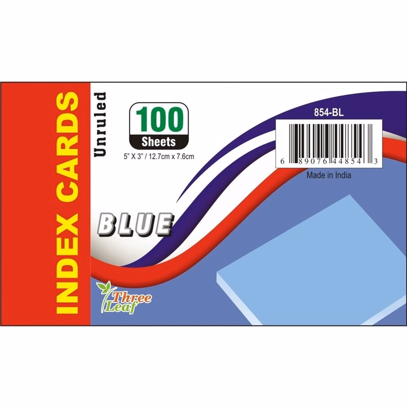 3" x 5" Unruled Index Cards - Blue 100 Count
