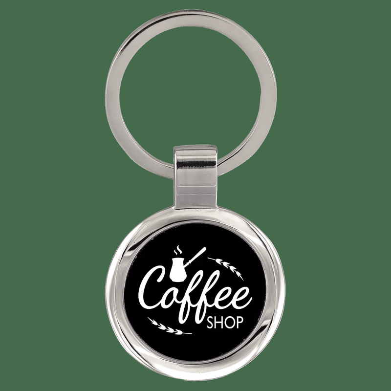 2 1/2" Silver/Black Round Keychain