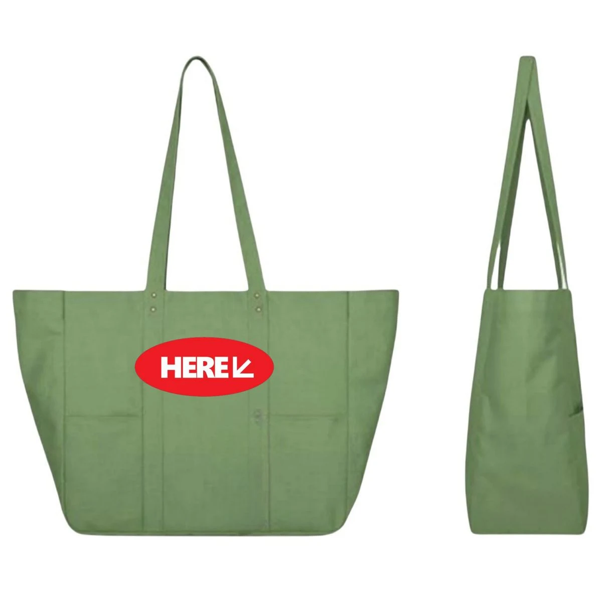 Oversized Canvas Tote Bag With 2 Front Pockets, custom tote bag with logo imprint 1