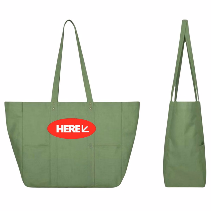 Oversized Canvas Tote Bag With 2 Front Pockets