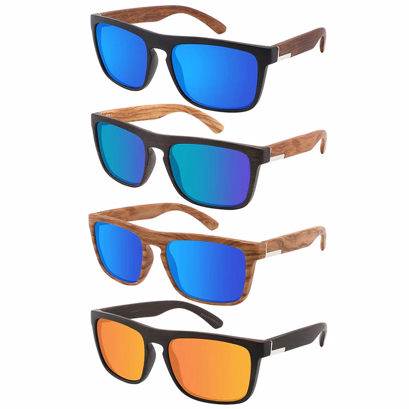 Assorted Mirror Frame Plastic Sunglasses Polarized Lens Wood Print Frame