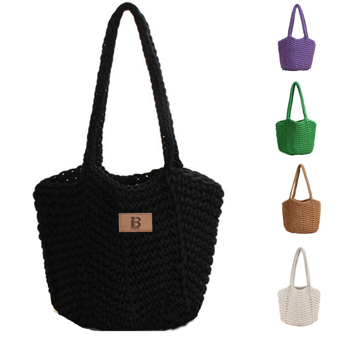 Jute Women Cotton Knitted Tote Mesh Beach Bag, custom tote bag with logo imprint 1