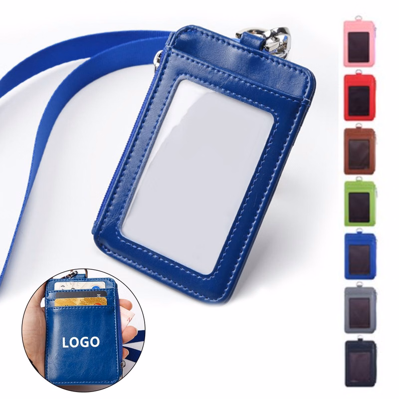 Leather Card Zippered Holder Id Badge Holders