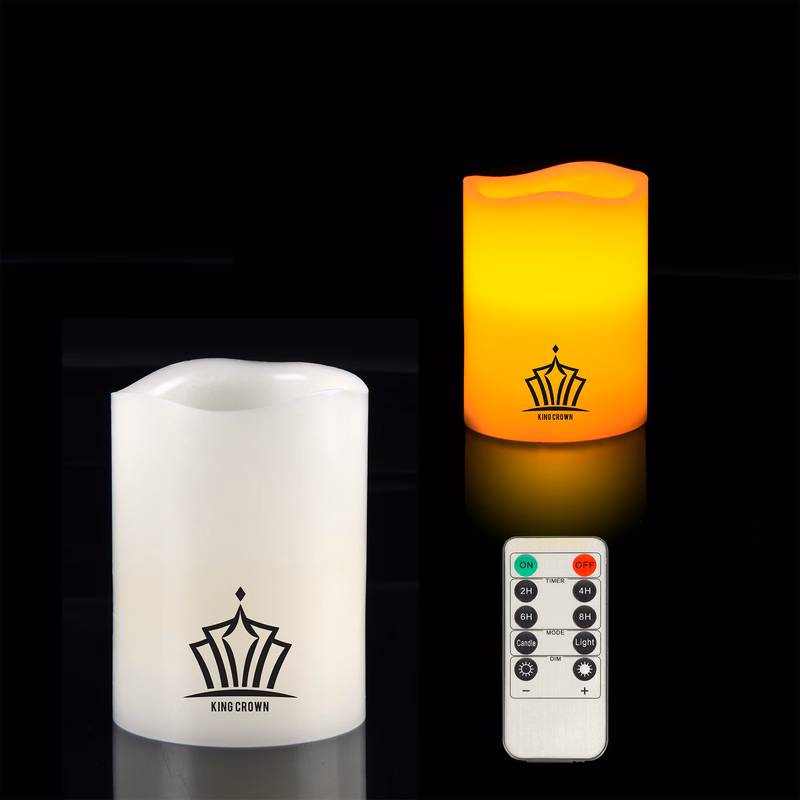 4" x 3" Flameless Pillar Faux Candle Wavy Top With Remote