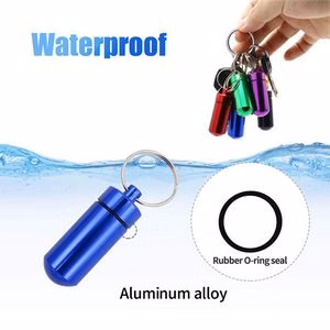 Waterproof Aluminum Pill Box with Key Chain
