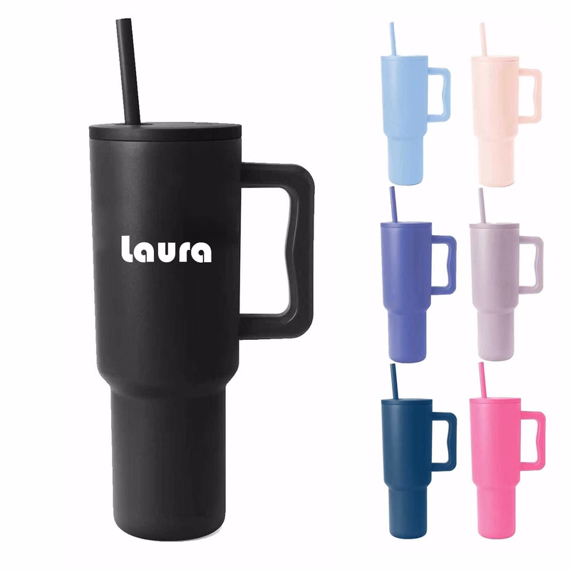 Stainless steel cups with handles and lids