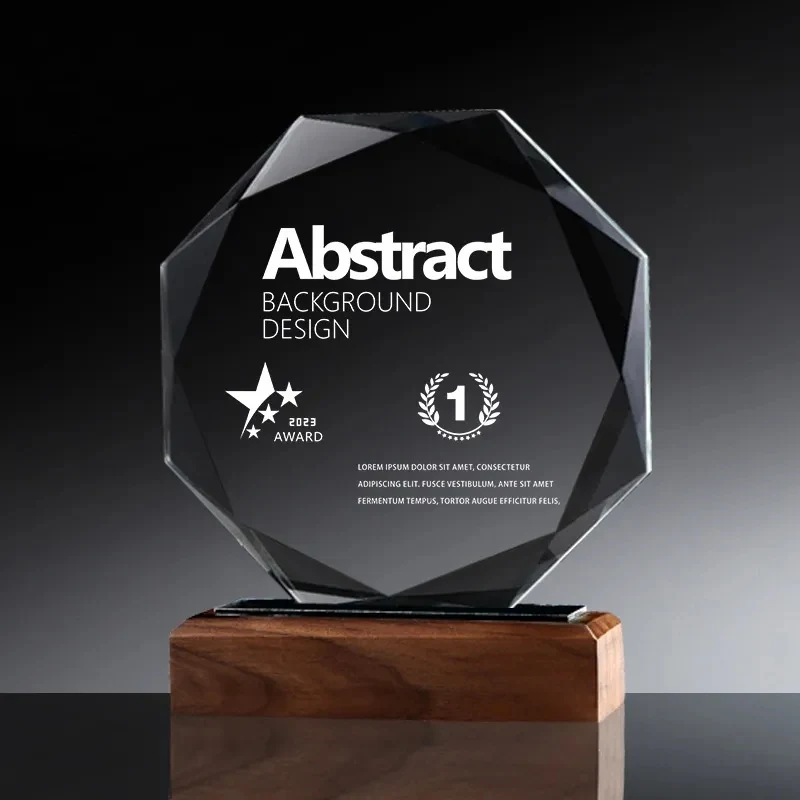 Glass Award Plaque with Wooden Base 1