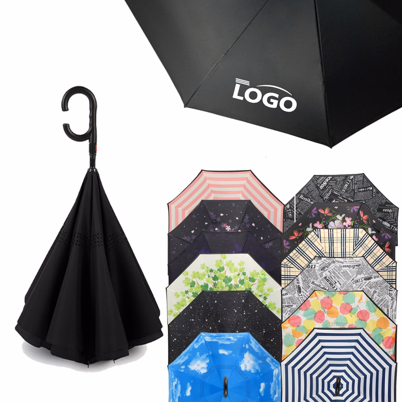 Reverse C-Shaped Handle Fold Umbrella Inverted Double Layer