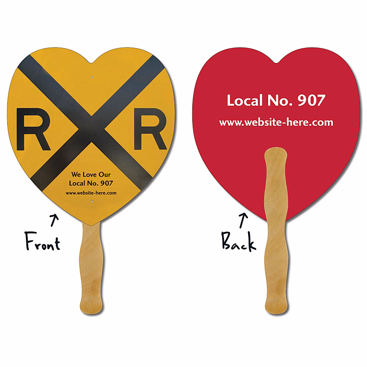 Hand Fan - 8.5x8 Heart Shaped Laminated - 14 pt.