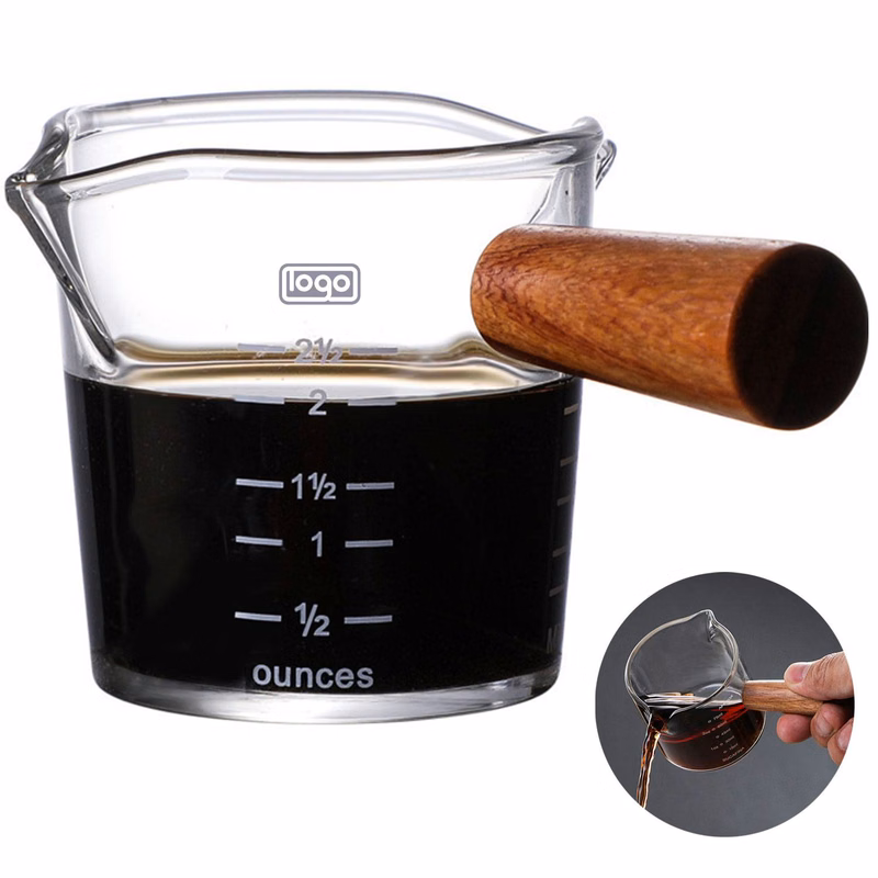 3 Oz Glass Double Spouts Measuring Cup with Wood Handle