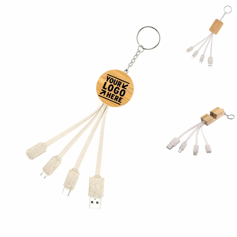 3-in-1 Bamboo Charging Cable w/ Keychain