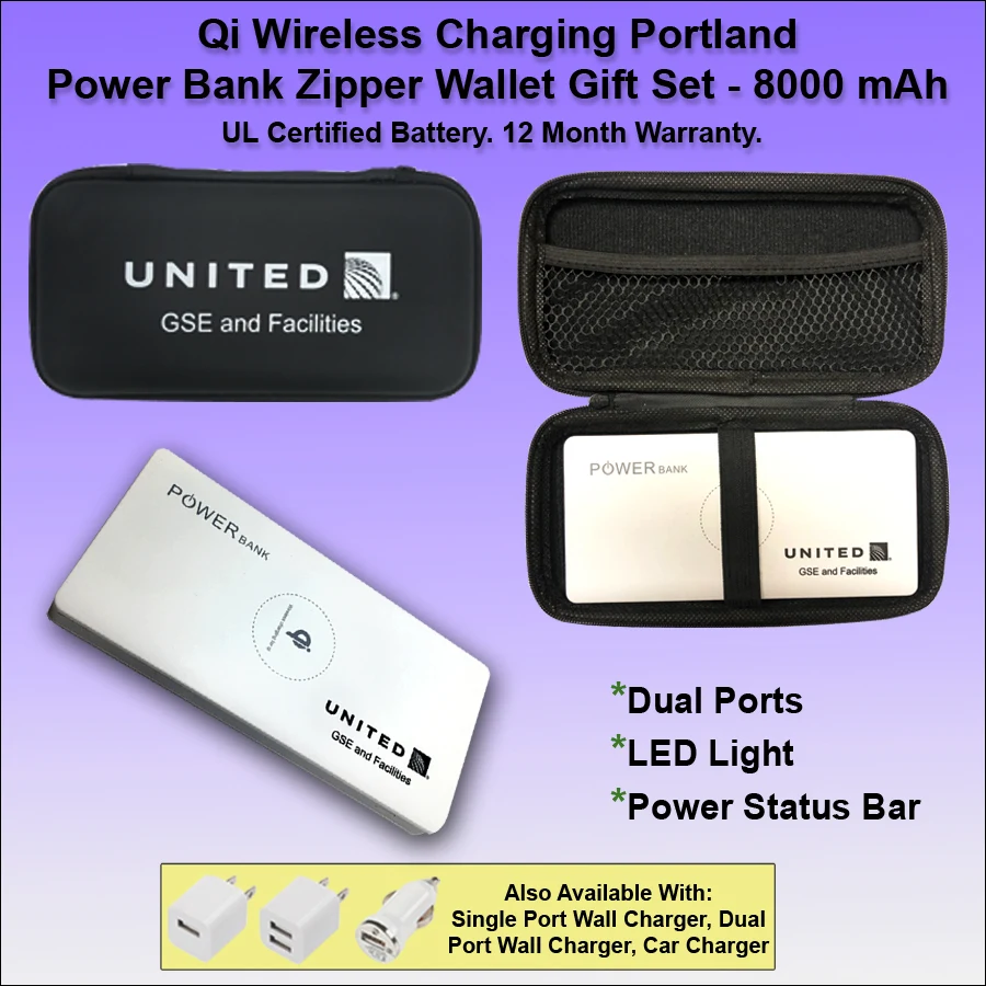 Qi Wireless Charging Portland Power Bank Zipper Wallet Gift Set 8000 mAh - White 1
