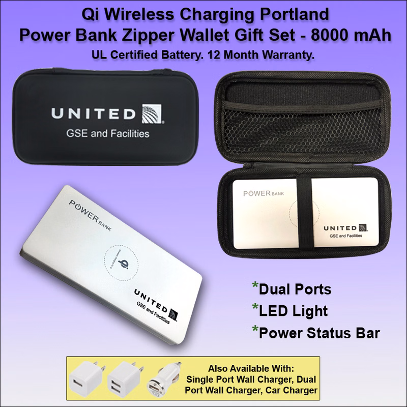 Qi Wireless Charging Portland Power Bank Zipper Wallet Gift Set 8000 mAh - White