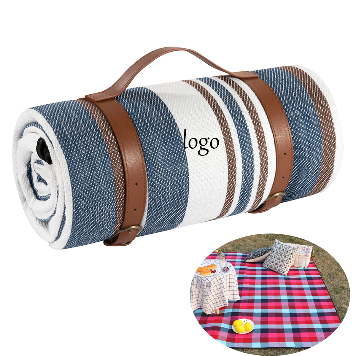 Picnic Blanket with Leather Straps 1