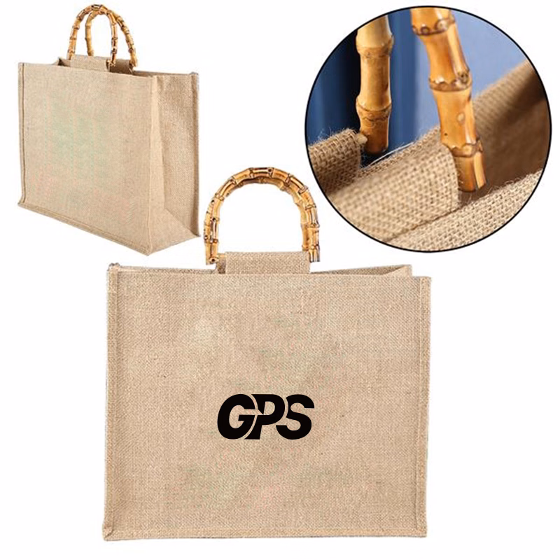 12 1/4" Jute Bag With Bamboo Handle