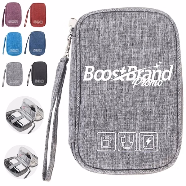 Custom Tech Gadget Organizer Pouch with Wrist Strap — Cable & Charger Storage