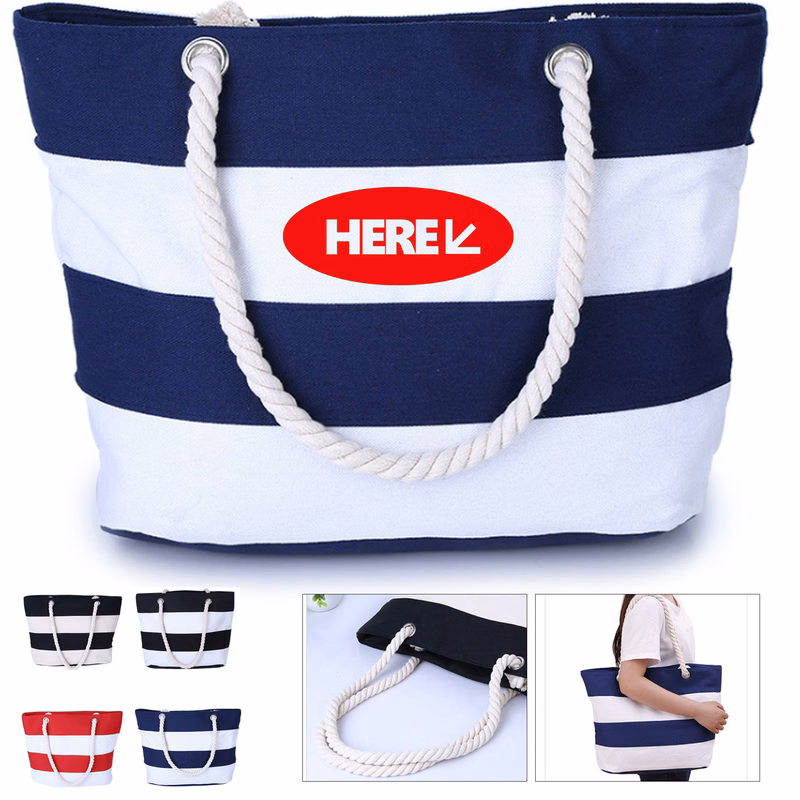 Canvas Striped Shopper Tote