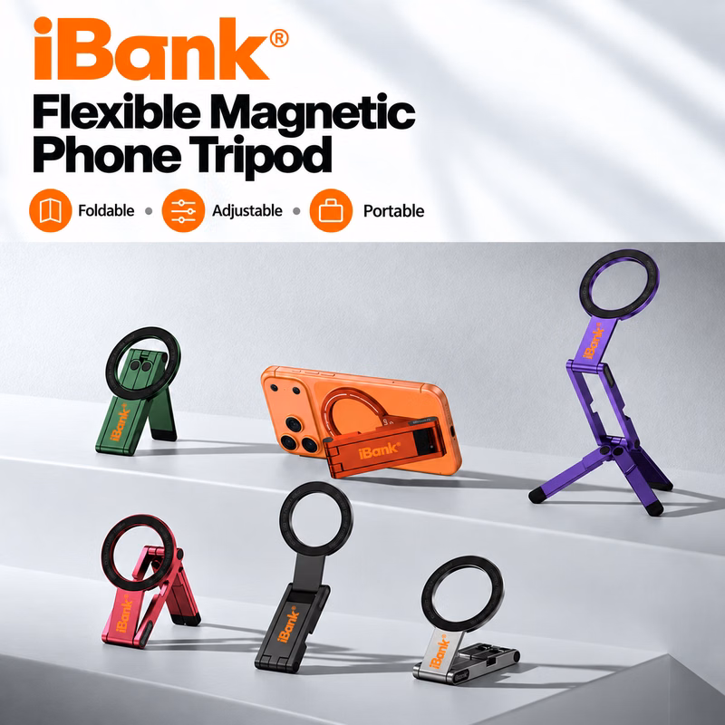 iBank ® Foldable Magnetic Phone Tripod, MagSafe-Compatible for iPhone