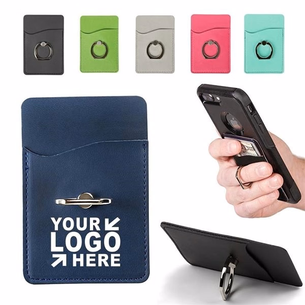 PU Leather Cell Phone Pocket With Ring Stand