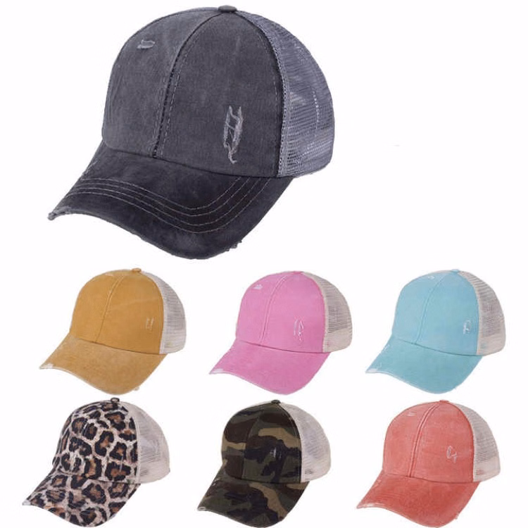 Washed Distressed Ponytail Baseball Cap