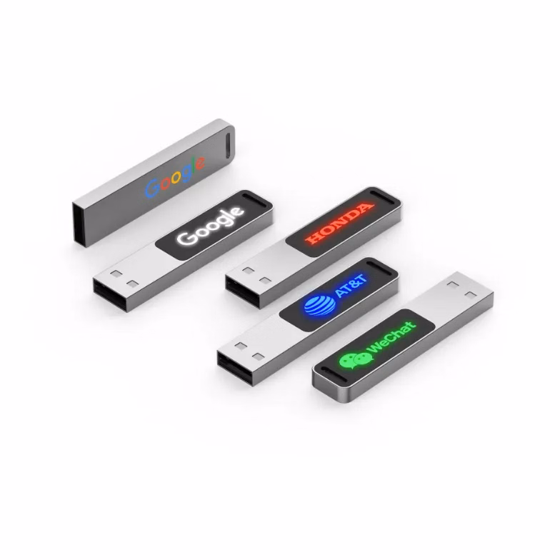 Metal mini capless USB flash drive with LED logo