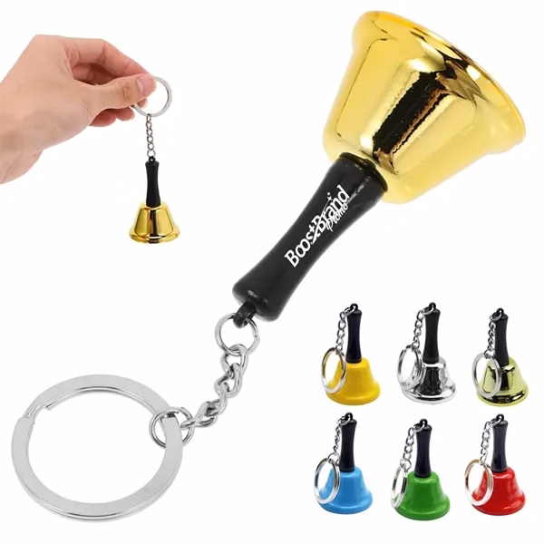 Custom Mini Metal Hand Bell Keychain — Playful Event & Trade Show Giveaway