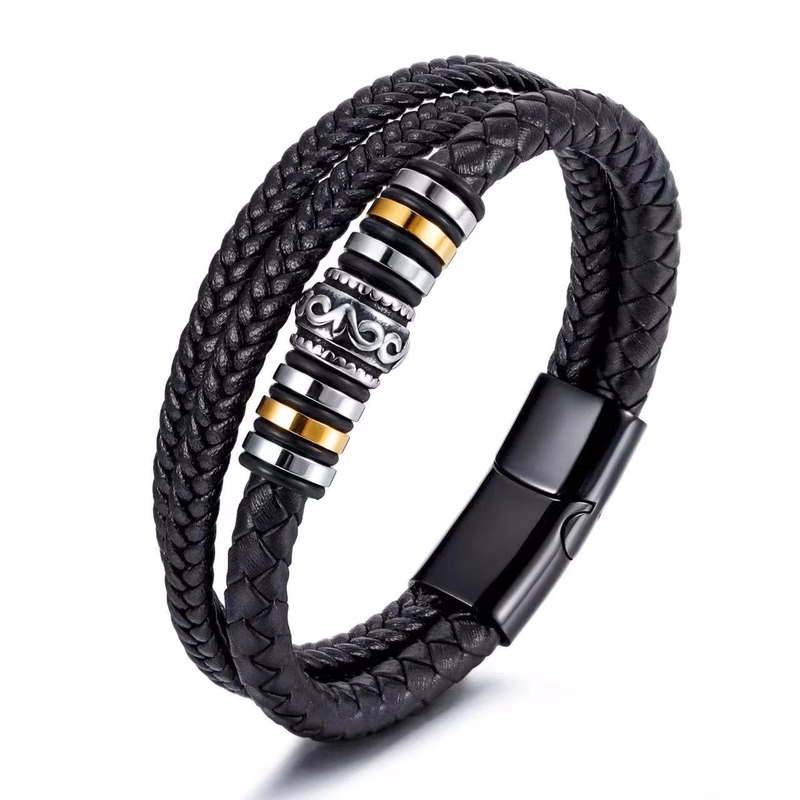 Multi-Layer Braided Leather Bracelet with Clasp