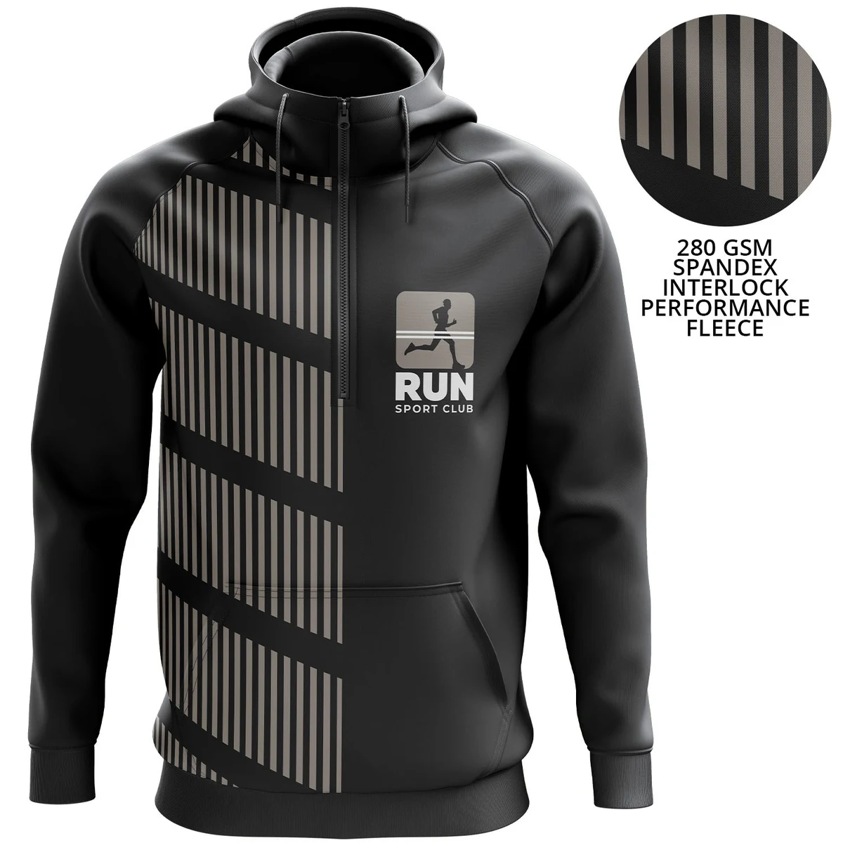 Unisex 280 GSM Spandex Interlock Fleece Half Zipper Hoodie w/ Windbreaker 1