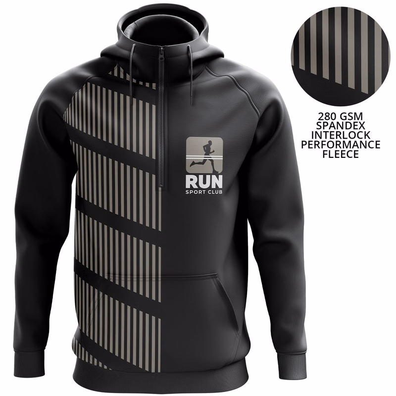 Unisex 280 GSM Spandex Interlock Fleece Half Zipper Hoodie w/ Windbreaker