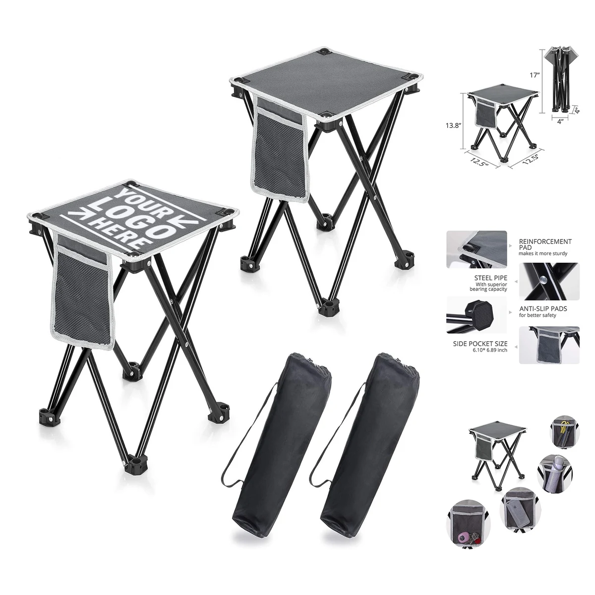 2 Pack Outdoor 400 LBS Capacity 13.8 Inch Portable Folding Camping Stool With Carry Bag 1