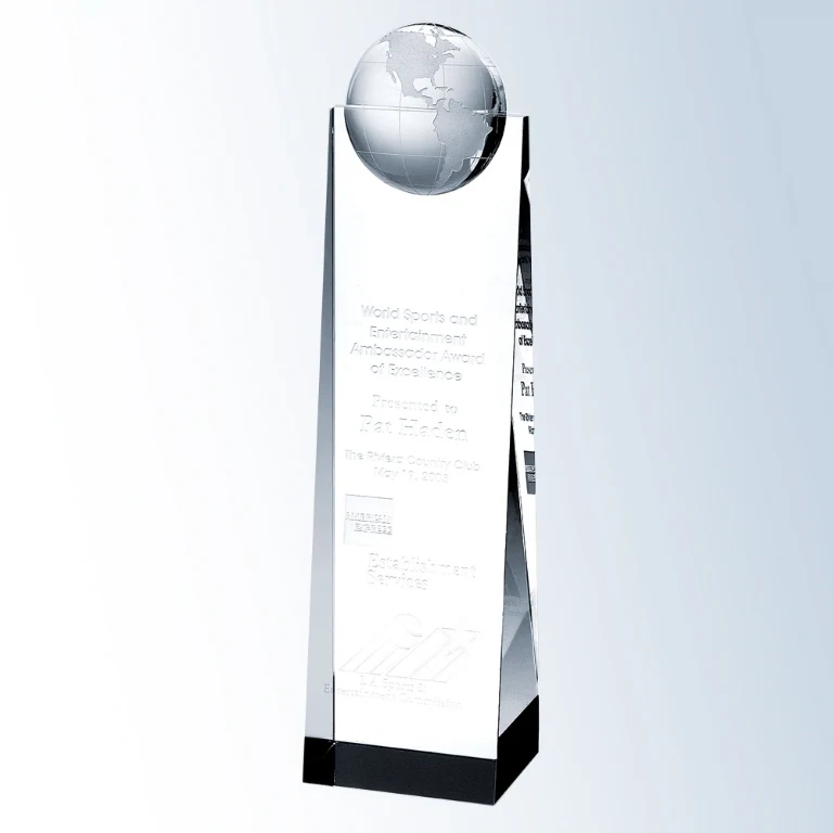 Globe Tower Optic Crystal Award - Small 1