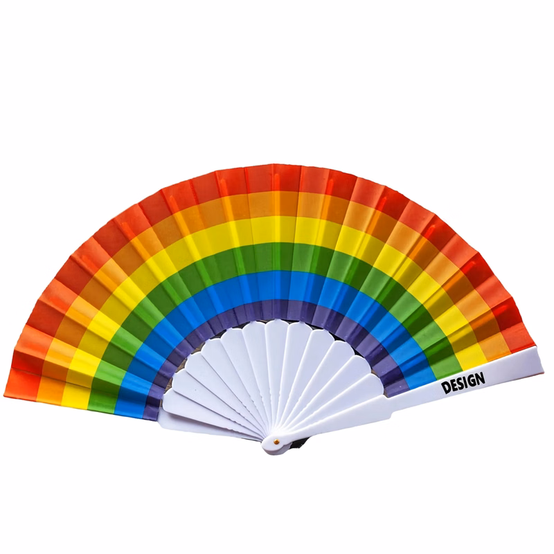 Plastic Folding Fan with Rainbow Design