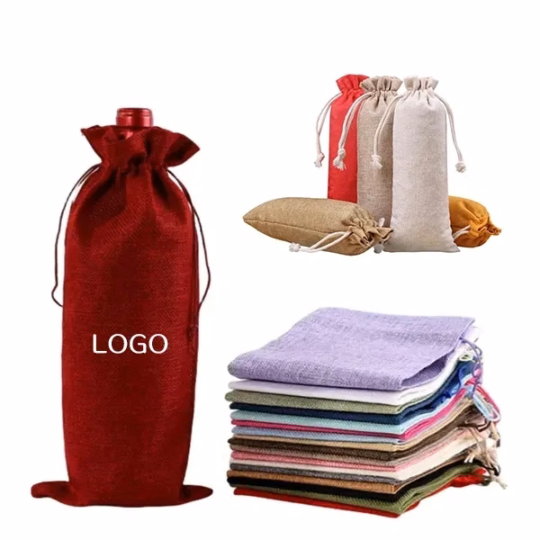 Jute Wine Bottle Gift Bag with Drawstring Closure
