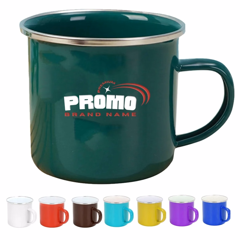 12Oz. Camping Enamel Mug with Silver Rim & Handle